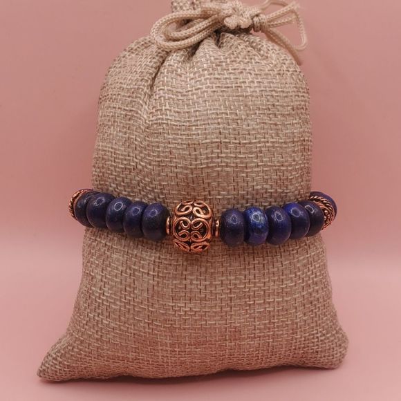 Lapis Lazuli and Copper Beaded Bracelet - Picture 3 of 6
